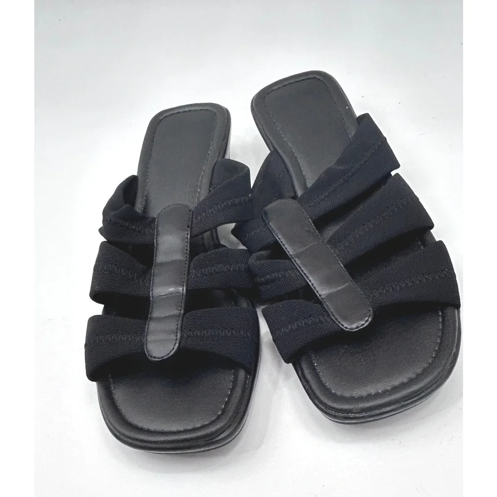 Mootsies Tootsies Black Elastic Multi-Strap Slide Sandals Size 6 Quiet Luxury
